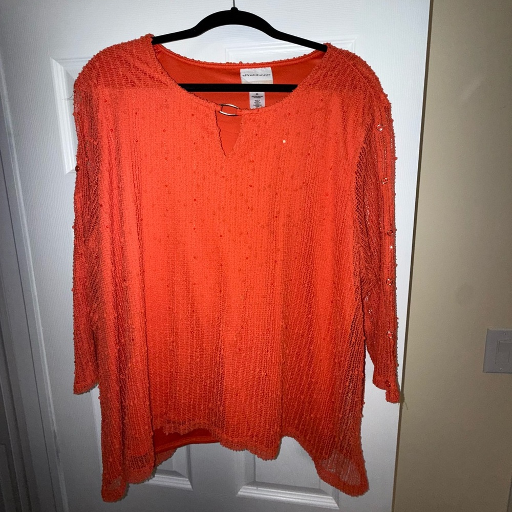Alfred Dunner Vibrant Orange Beaded Blouse